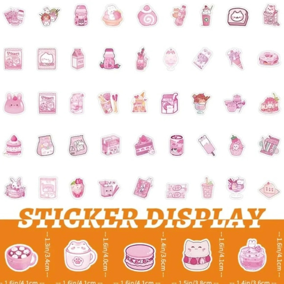 100 pink white cartoon snack vinyl stickers laptop luggage mug scrapbook decor - Picture 4 of 6